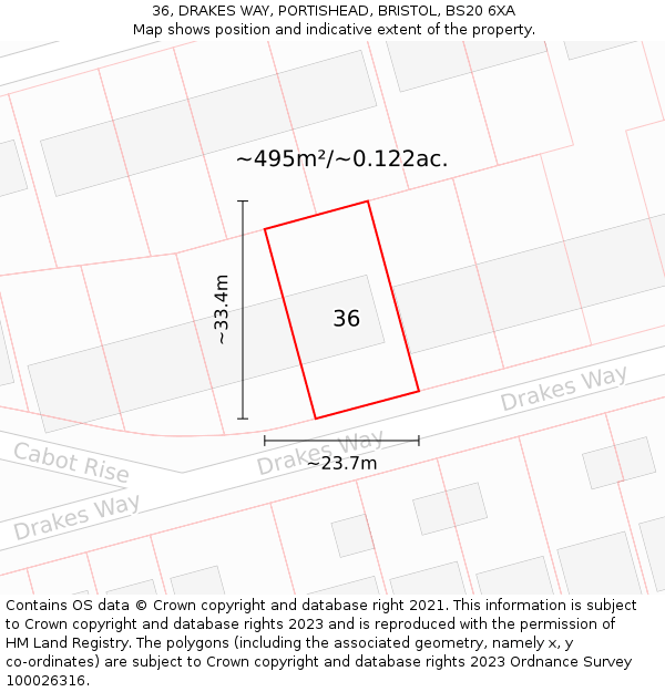 36, DRAKES WAY, PORTISHEAD, BRISTOL, BS20 6XA: Plot and title map