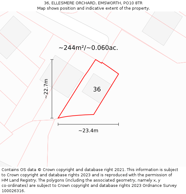 36, ELLESMERE ORCHARD, EMSWORTH, PO10 8TR: Plot and title map