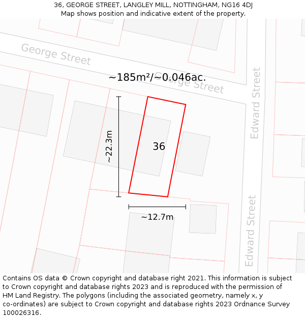 36, GEORGE STREET, LANGLEY MILL, NOTTINGHAM, NG16 4DJ: Plot and title map