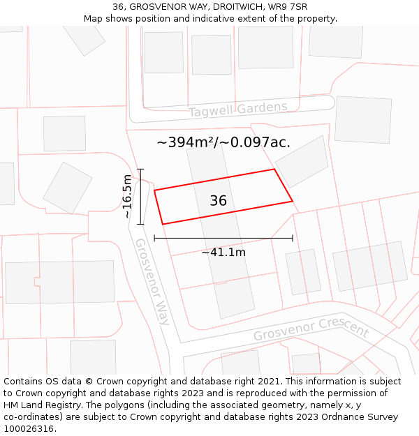 36, GROSVENOR WAY, DROITWICH, WR9 7SR: Plot and title map