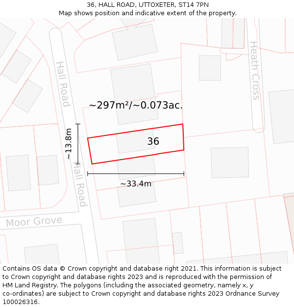 36, HALL ROAD, UTTOXETER, ST14 7PN: Plot and title map