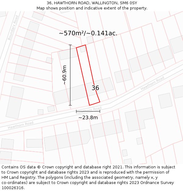 36, HAWTHORN ROAD, WALLINGTON, SM6 0SY: Plot and title map