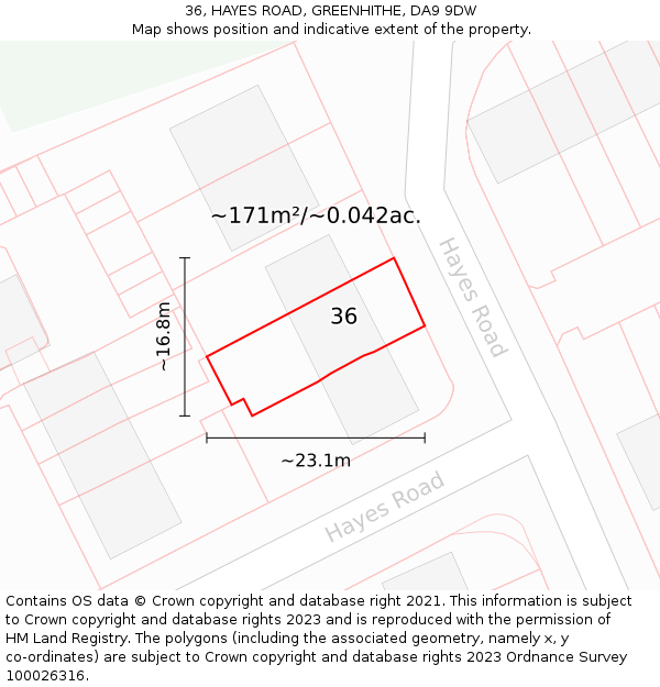 36, HAYES ROAD, GREENHITHE, DA9 9DW: Plot and title map