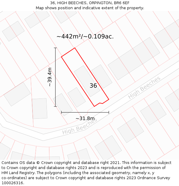 36, HIGH BEECHES, ORPINGTON, BR6 6EF: Plot and title map