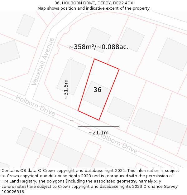 36, HOLBORN DRIVE, DERBY, DE22 4DX: Plot and title map