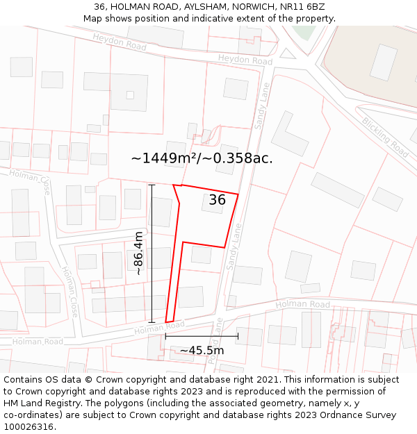 36, HOLMAN ROAD, AYLSHAM, NORWICH, NR11 6BZ: Plot and title map