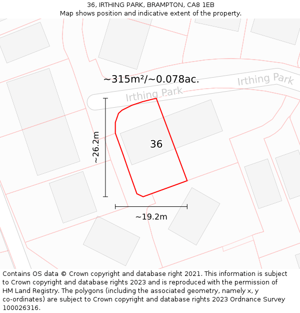 36, IRTHING PARK, BRAMPTON, CA8 1EB: Plot and title map