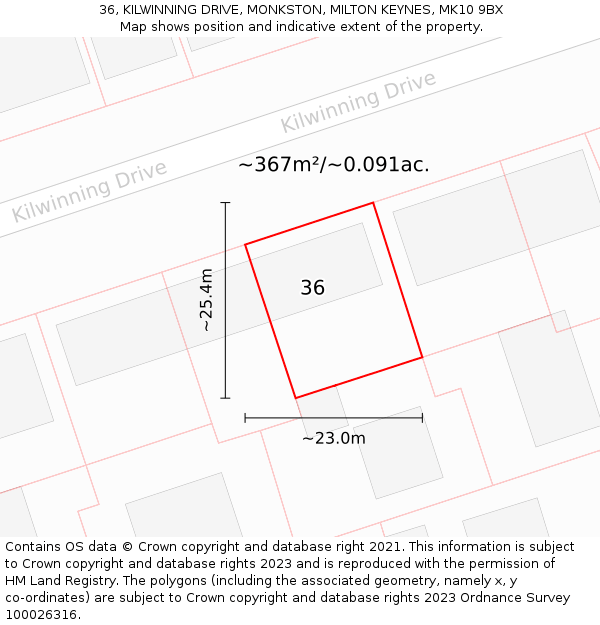 36, KILWINNING DRIVE, MONKSTON, MILTON KEYNES, MK10 9BX: Plot and title map