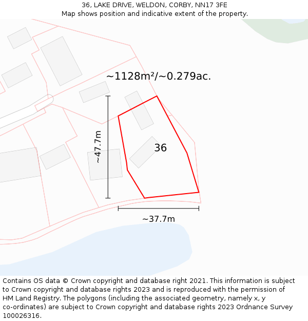 36, LAKE DRIVE, WELDON, CORBY, NN17 3FE: Plot and title map