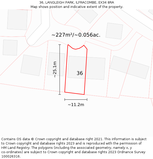 36, LANGLEIGH PARK, ILFRACOMBE, EX34 8RA: Plot and title map