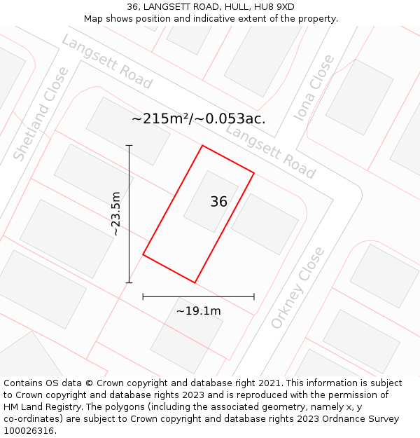 36, LANGSETT ROAD, HULL, HU8 9XD: Plot and title map