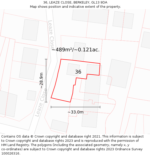 36, LEAZE CLOSE, BERKELEY, GL13 9DA: Plot and title map