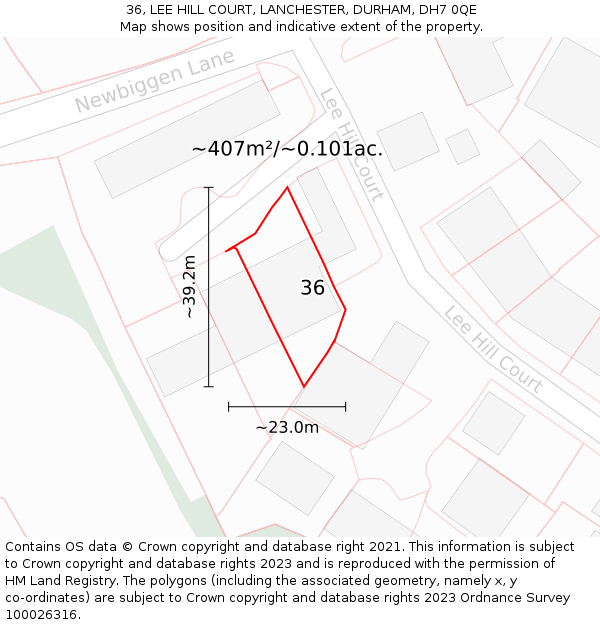 36, LEE HILL COURT, LANCHESTER, DURHAM, DH7 0QE: Plot and title map