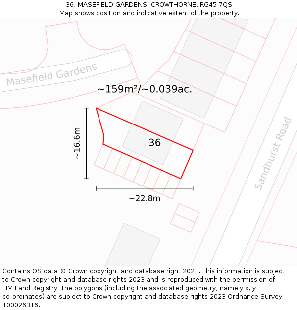 36, MASEFIELD GARDENS, CROWTHORNE, RG45 7QS: Plot and title map