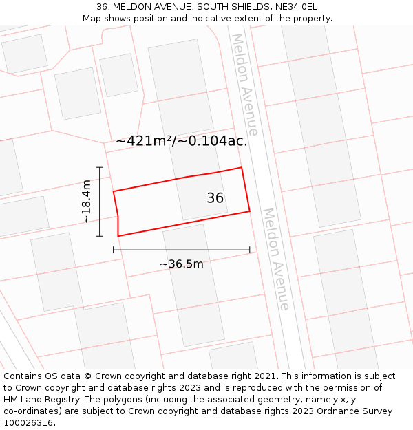 36, MELDON AVENUE, SOUTH SHIELDS, NE34 0EL: Plot and title map