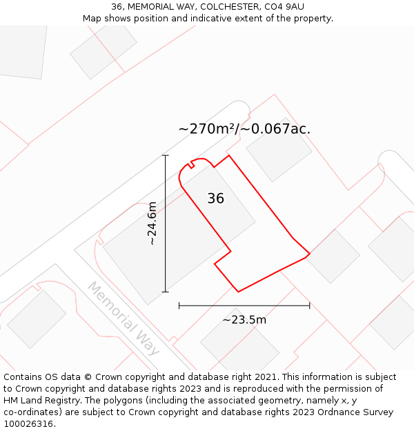 36, MEMORIAL WAY, COLCHESTER, CO4 9AU: Plot and title map