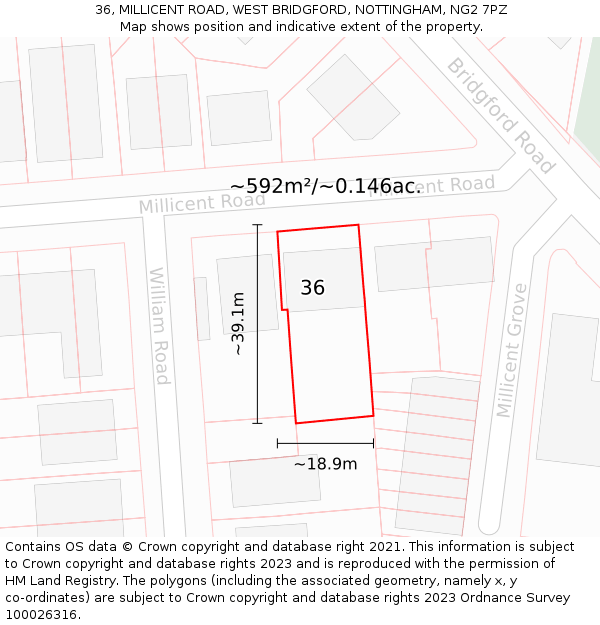 36, MILLICENT ROAD, WEST BRIDGFORD, NOTTINGHAM, NG2 7PZ: Plot and title map