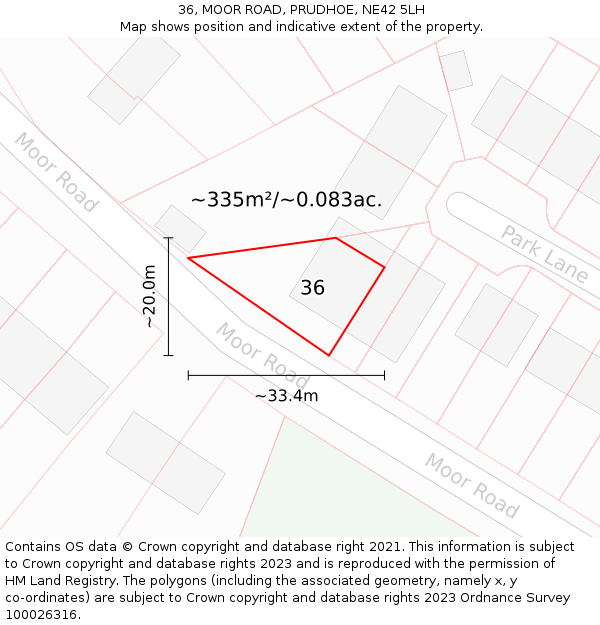 36, MOOR ROAD, PRUDHOE, NE42 5LH: Plot and title map