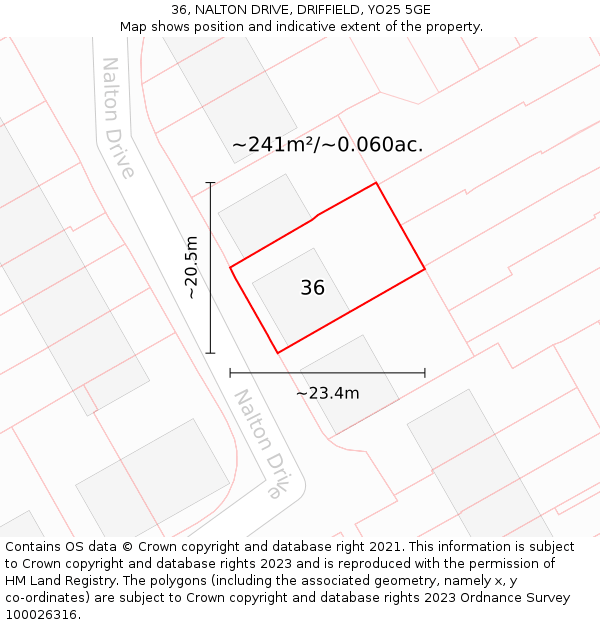 36, NALTON DRIVE, DRIFFIELD, YO25 5GE: Plot and title map