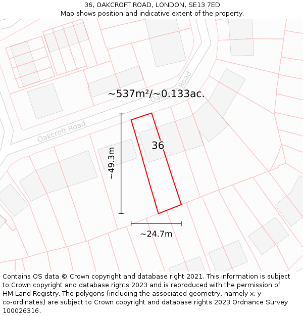 36, OAKCROFT ROAD, LONDON, SE13 7ED: Plot and title map