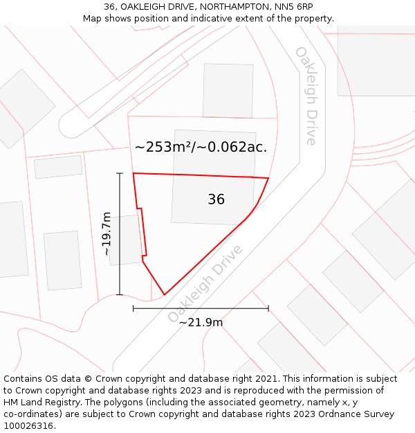 36, OAKLEIGH DRIVE, NORTHAMPTON, NN5 6RP: Plot and title map