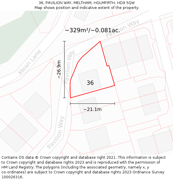 36, PAVILION WAY, MELTHAM, HOLMFIRTH, HD9 5QW: Plot and title map