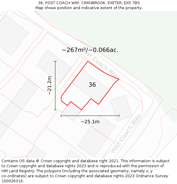 36, POST COACH WAY, CRANBROOK, EXETER, EX5 7BS: Plot and title map