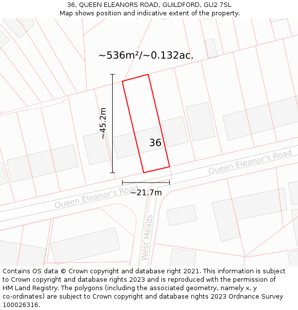 36, QUEEN ELEANORS ROAD, GUILDFORD, GU2 7SL: Plot and title map