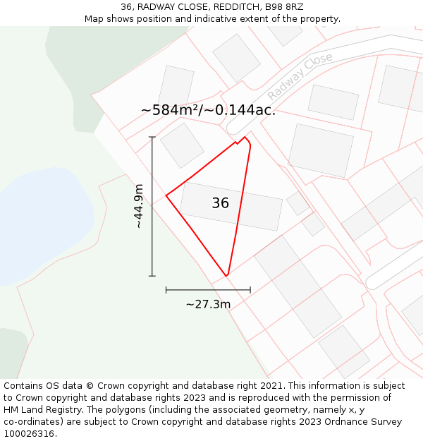 36, RADWAY CLOSE, REDDITCH, B98 8RZ: Plot and title map