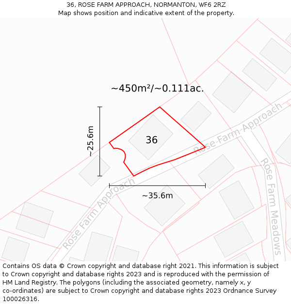 36, ROSE FARM APPROACH, NORMANTON, WF6 2RZ: Plot and title map