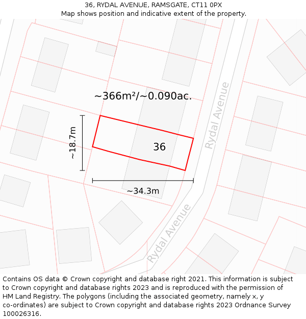 36, RYDAL AVENUE, RAMSGATE, CT11 0PX: Plot and title map