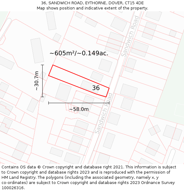 36, SANDWICH ROAD, EYTHORNE, DOVER, CT15 4DE: Plot and title map