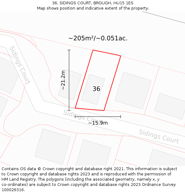 36, SIDINGS COURT, BROUGH, HU15 1ES: Plot and title map