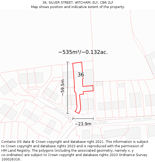 36, SILVER STREET, WITCHAM, ELY, CB6 2LF: Plot and title map