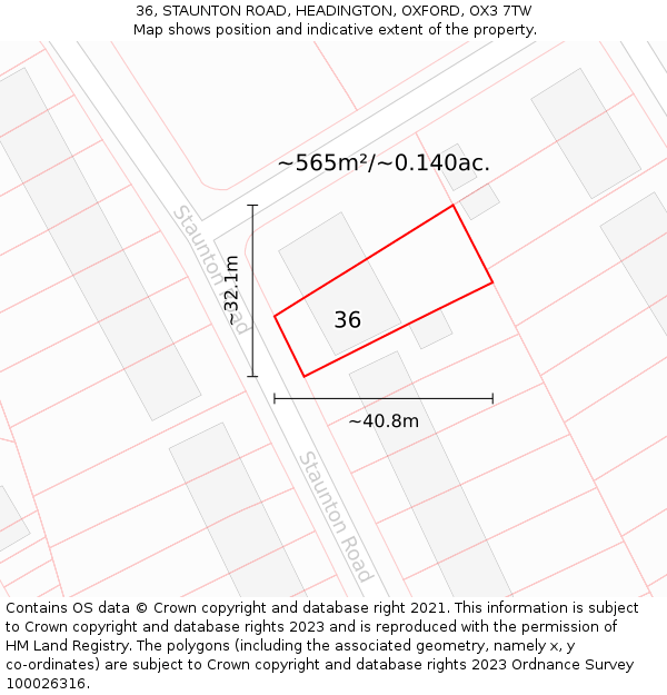 36, STAUNTON ROAD, HEADINGTON, OXFORD, OX3 7TW: Plot and title map