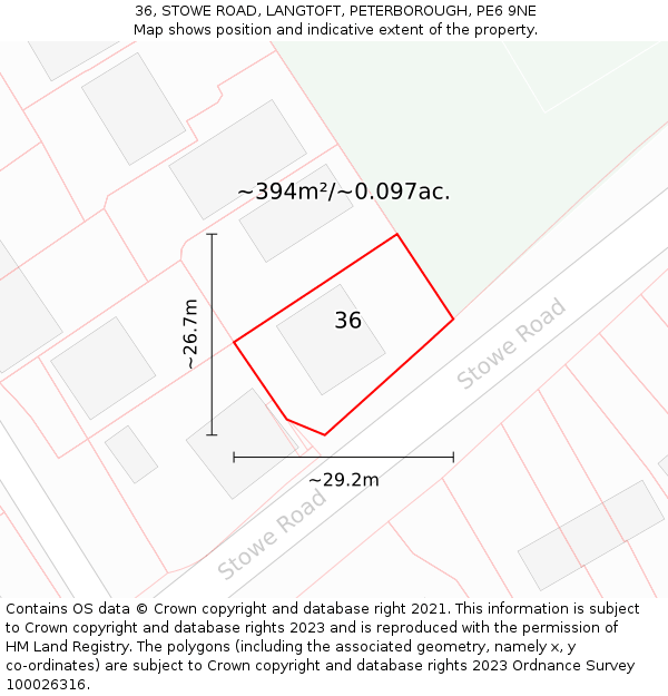 36, STOWE ROAD, LANGTOFT, PETERBOROUGH, PE6 9NE: Plot and title map