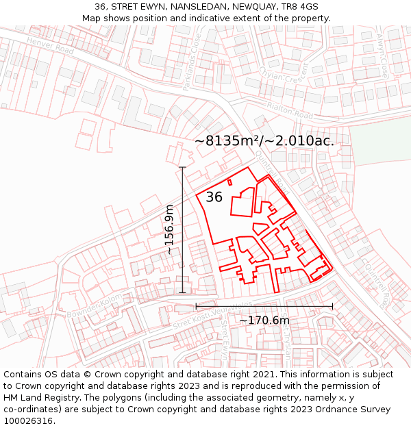 36, STRET EWYN, NANSLEDAN, NEWQUAY, TR8 4GS: Plot and title map