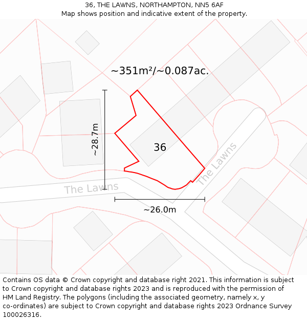 36, THE LAWNS, NORTHAMPTON, NN5 6AF: Plot and title map