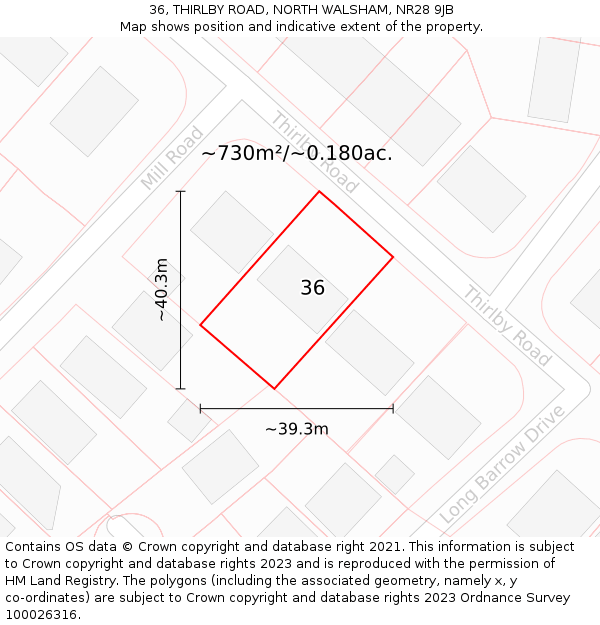 36, THIRLBY ROAD, NORTH WALSHAM, NR28 9JB: Plot and title map