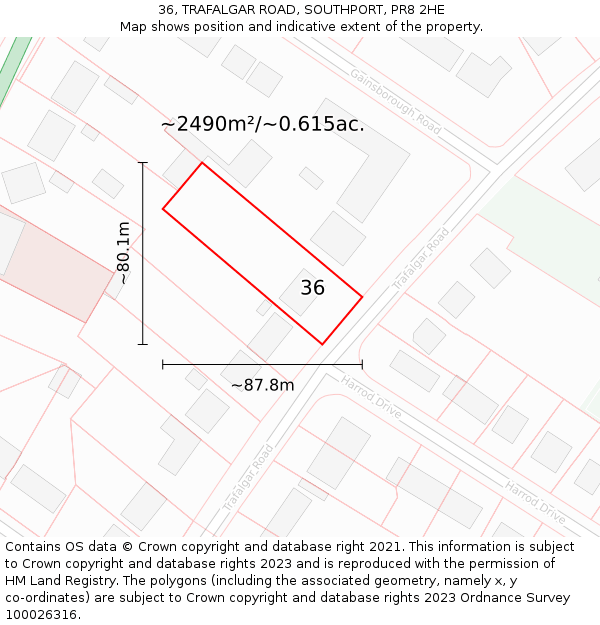 36, TRAFALGAR ROAD, SOUTHPORT, PR8 2HE: Plot and title map