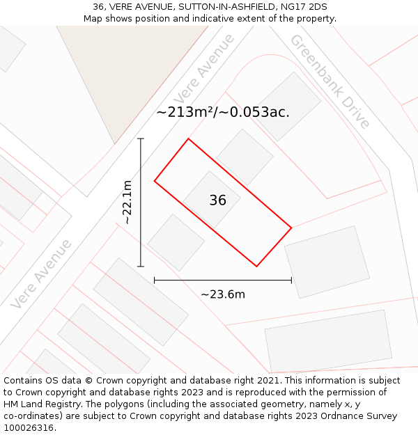 36, VERE AVENUE, SUTTON-IN-ASHFIELD, NG17 2DS: Plot and title map