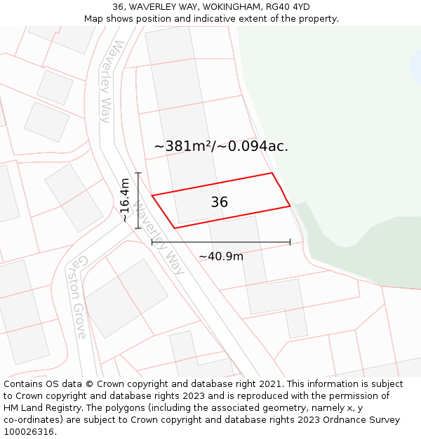 36, WAVERLEY WAY, WOKINGHAM, RG40 4YD: Plot and title map