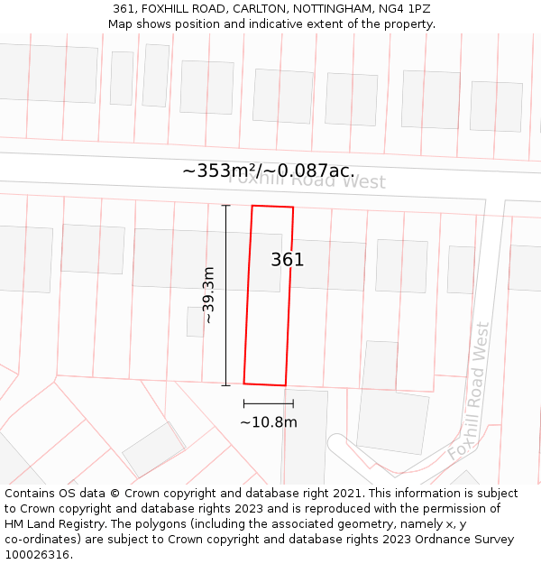 361, FOXHILL ROAD, CARLTON, NOTTINGHAM, NG4 1PZ: Plot and title map