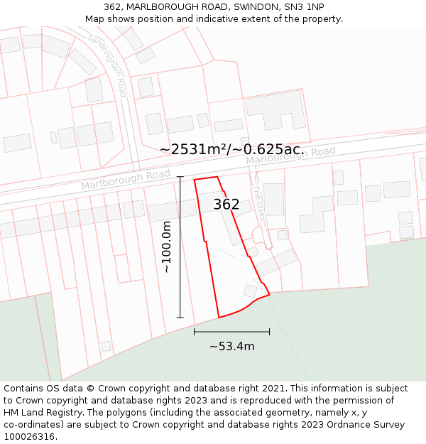 362, MARLBOROUGH ROAD, SWINDON, SN3 1NP: Plot and title map