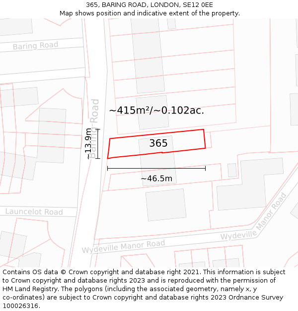 365, BARING ROAD, LONDON, SE12 0EE: Plot and title map