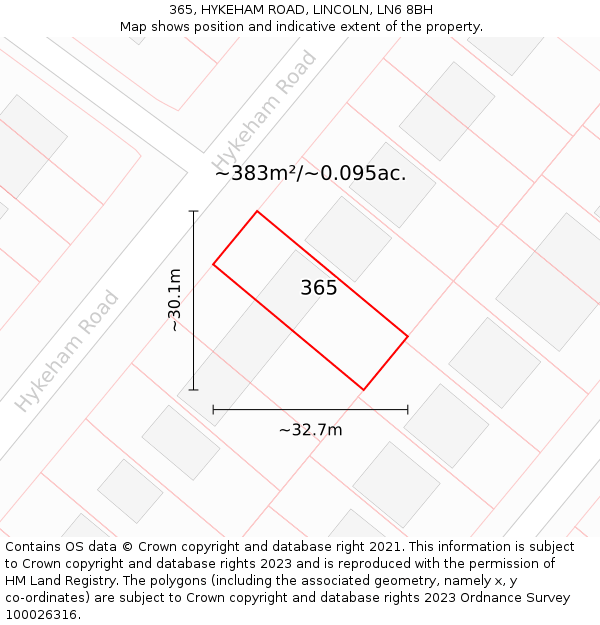 365, HYKEHAM ROAD, LINCOLN, LN6 8BH: Plot and title map