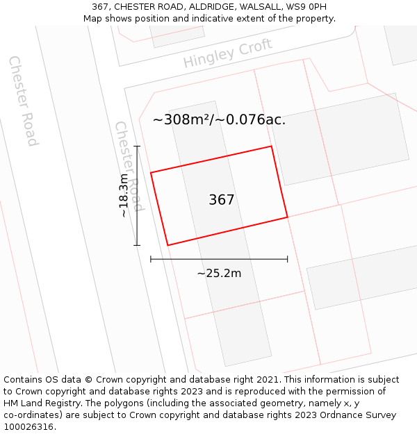 367, CHESTER ROAD, ALDRIDGE, WALSALL, WS9 0PH: Plot and title map