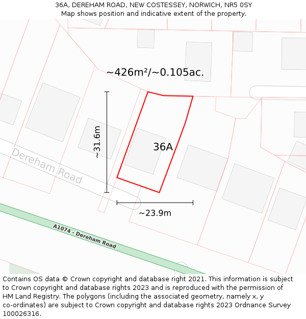 36A, DEREHAM ROAD, NEW COSTESSEY, NORWICH, NR5 0SY: Plot and title map