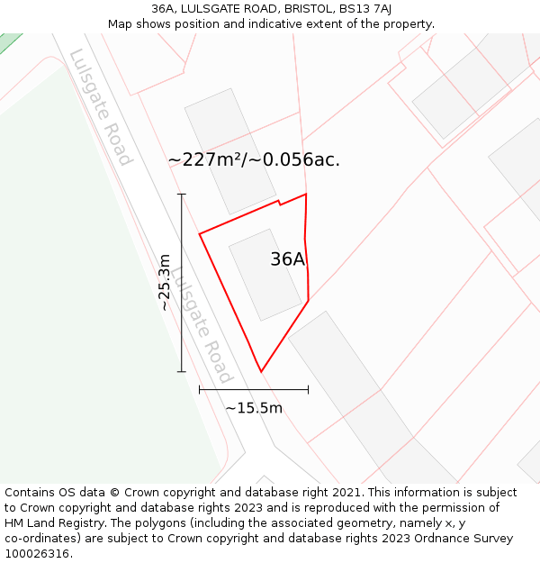 36A, LULSGATE ROAD, BRISTOL, BS13 7AJ: Plot and title map