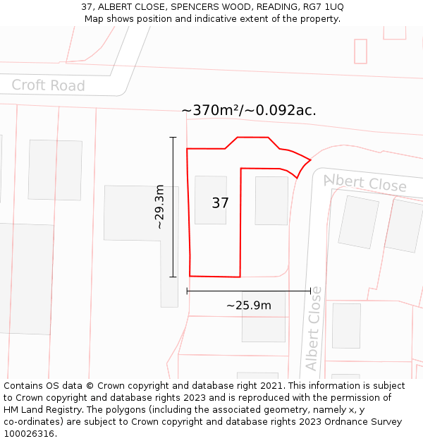 37, ALBERT CLOSE, SPENCERS WOOD, READING, RG7 1UQ: Plot and title map